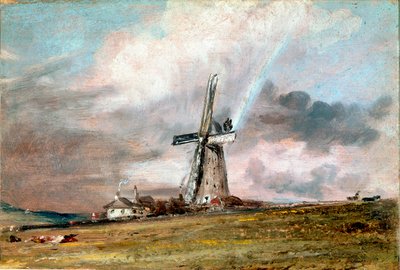 Mulino a vento, case e arcobaleno da John Constable