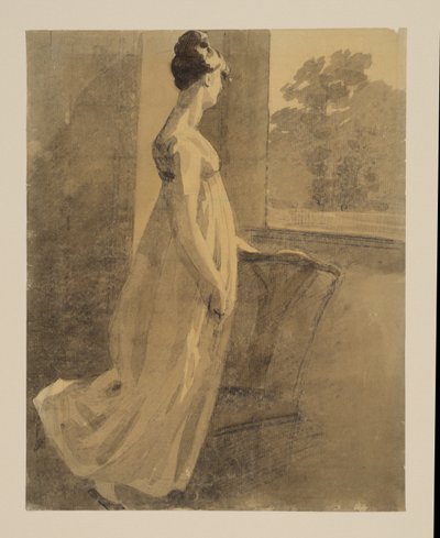 Donna che si riposa contro una sedia e guarda attraverso una finestra, recto, c.1806 da John Constable