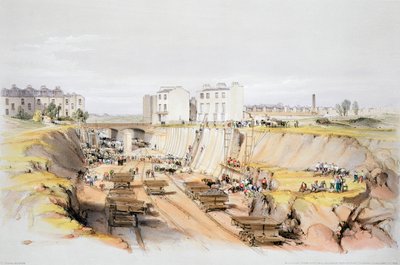 Costruzione del Muro di Contenimento vicino a Park Street, Camden Town, Londra, 17 Settembre 1836 da John Cooke Bourne