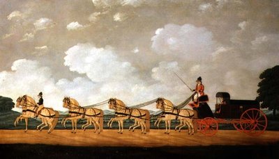 La carrozza di Sua Maestà con un team di otto roani sulla strada da John Cordrey
