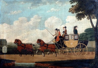 La carrozza della posta reale, Chelmsford a Londra, 1799 da John Cordrey