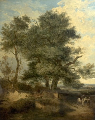Alberi vicino a un ruscello (Il Salice, un Cavaliere e una Donna su una Strada), c.1818 da John Crome