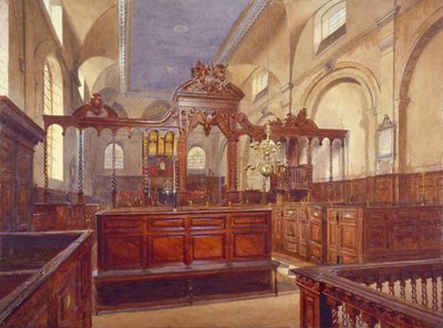 Interno della chiesa di All Hallows the Great, Città di Londra, 1884 da John Crowther
