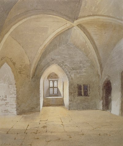 Vista interna della prigione nella Bowyer Tower, Torre di Londra, Stepney, Londra, 1883 da John Crowther
