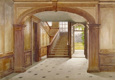 Vista interna che mostra la scala a Fairfax House, High Street, Putney, Londra, 1887 da John Crowther