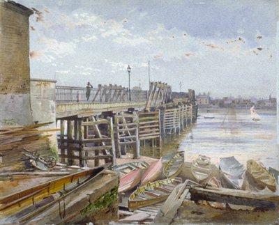 Veduta del Ponte di Battersea guardando attraverso il Tamigi, Londra da John Crowther