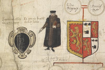 Dettaglio dal rotolo genealogico della discendenza di John Dee che mostra la sua parentela con i Sovrani della Casa Tudor da John Dee