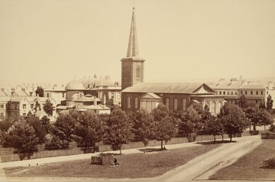 Chiesa di San Giacomo, da Hyde Park, Sydney. Vedute fotografiche di Sydney e dintorni da John Degotardi