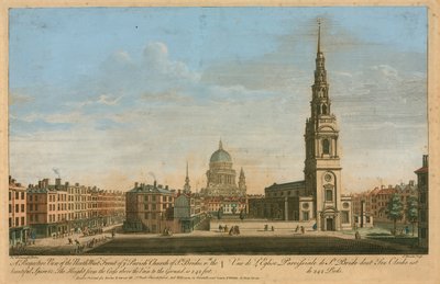 Una vista prospettica del fronte nord-ovest della chiesa parrocchiale di St Brides con la bellissima guglia da John Donowell