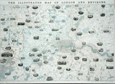 La mappa illustrata di Londra e dintorni, c.1845-55 da John Dower