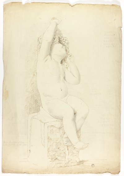 Statua antica di putto seduto che gioca con una maschera da John Downman