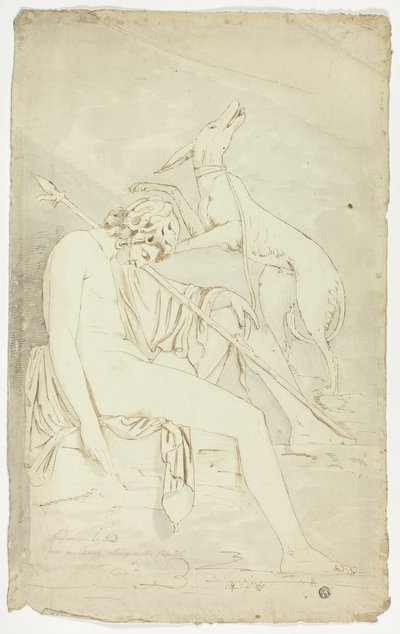 Antico bassorilievo di cacciatore dormiente e cane da John Downman