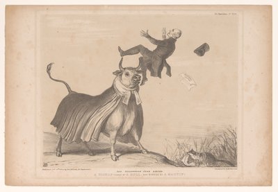 Caricatura con il vescovo di Exeter preso dalle corna di un toro (HB Sketches) da John Doyle