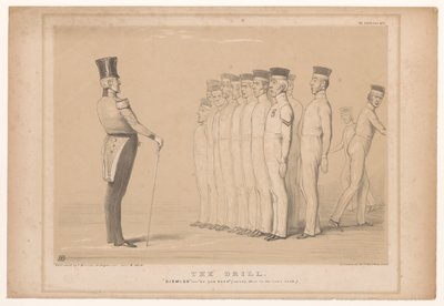Caricatura del premier Peel come istruttore militare (serie: Schizzi di HB) da John Doyle