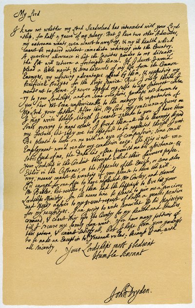 Lettera di John Dryden a Laurence Hyde, c1682-1683 da John Dryden