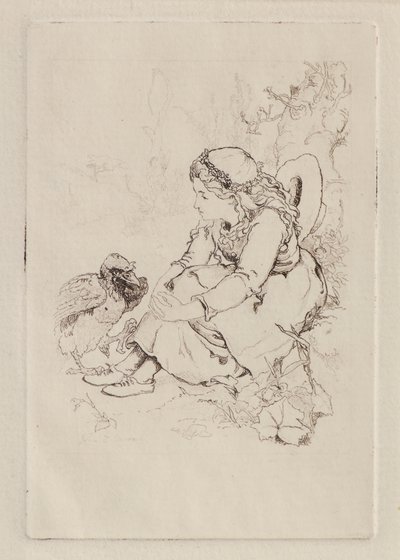 Ragazza seduta e grande uccello da John Duncan