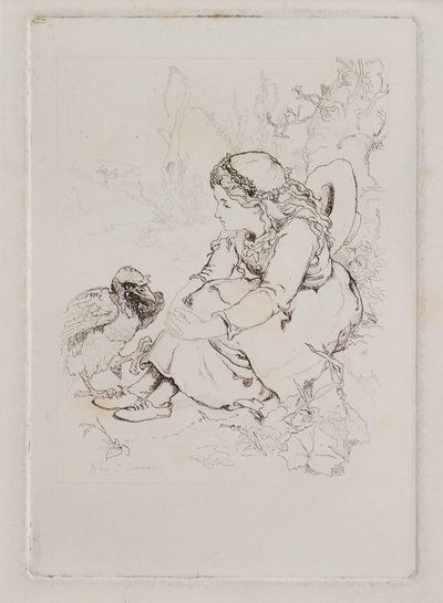 Ragazza seduta e grande uccello da John Duncan