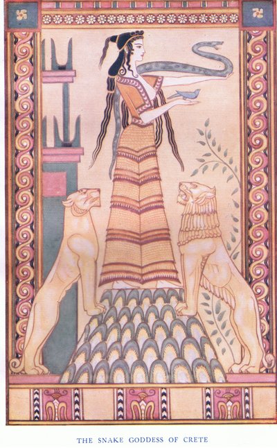 La dea serpente di Creta, illustrazione da Myths of Crete and Pre-Hellenic Europe da John Duncan