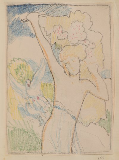 Senza titolo [Figura femminile e colombe] da John Duncan