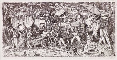 Barile di vino trainato da quattro tigri da John Duncan