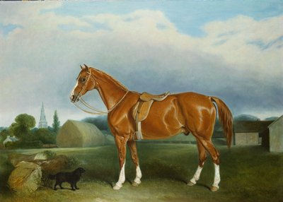 Un Cacciatore di Castagne e uno Spaniel vicino a Edifici Agricoli da John E. Ferneley