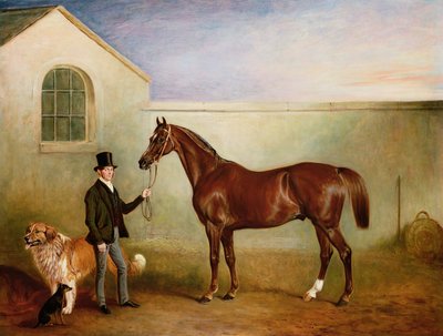Il signor Meakin che tiene il cacciatore castano di Sir Robert Peel con i suoi cani 