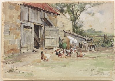 Nutrire le galline, 1909 da John Edgar Mitchell