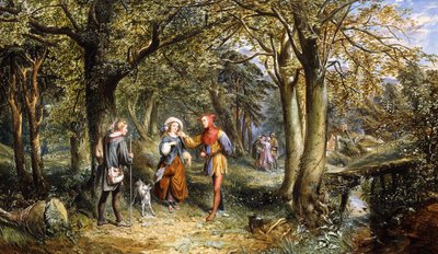 Una scena da "Come vi piace": Rosalind, Celia e Jacques nella Foresta di Arden, 1864 da John Edmund Buckley