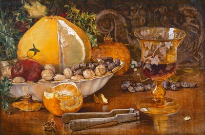 Natura morta di frutta, noci e bicchiere di vino, 1864 da John Edward Newton