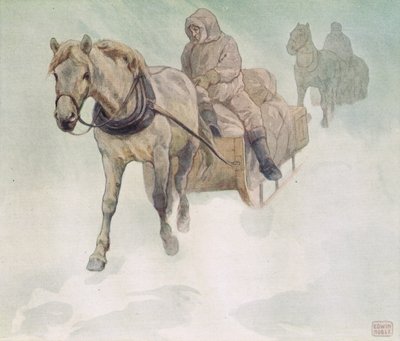 Slitta trainata da cavalli, illustrazione da 