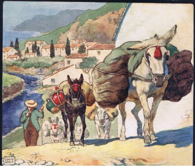 Muli su un passo spagnolo, illustrazione da 