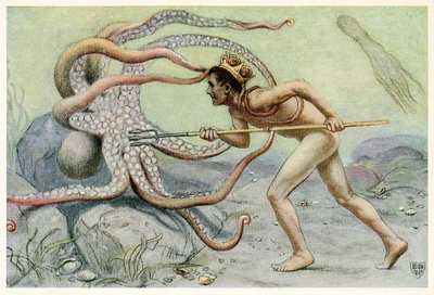 Era molto coraggioso e forte, ... e combatté con il grande polpo da The Great Sea Horse, 1909 da John Elliot