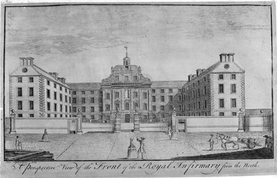 Vista prospettica della facciata del Royal Infirmary da nord, c.1746 da John Elphinstone