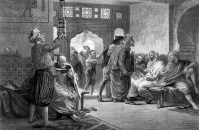 Una bottega di barbiere a Tunisi, 1875 da John Evan Hodgson