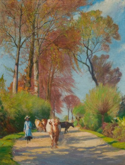 Stradina di campagna con figura e mucca da John Everett
