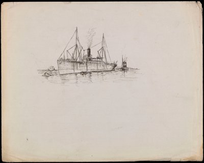 Nave a vapore vicino a una costa con rimorchiatore accanto da John Everett