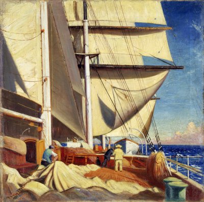 Riparazione delle vele a bordo del 