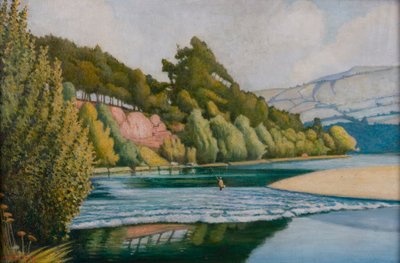 Scena fluviale con pescatore da John Everett