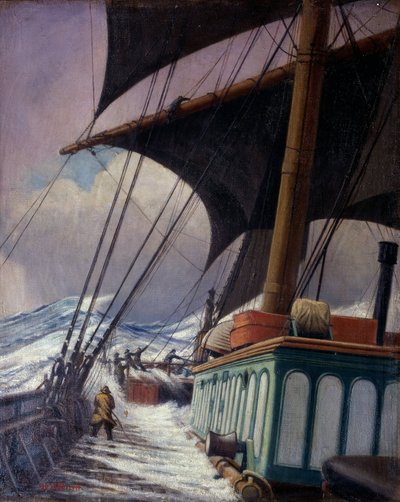 Le manovre delle vele durante la tempesta, durante un viaggio da Bristol a Sabine Pass, Texas (Stati Uniti), tra aprile e giugno 1920 da John Everett