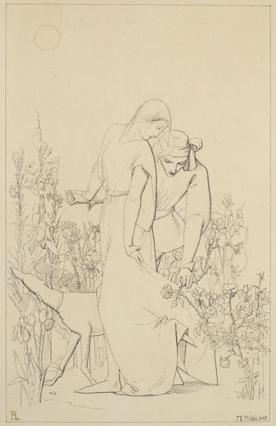Amanti vicino a un cespuglio di rose, 1848 da John Everett Millais