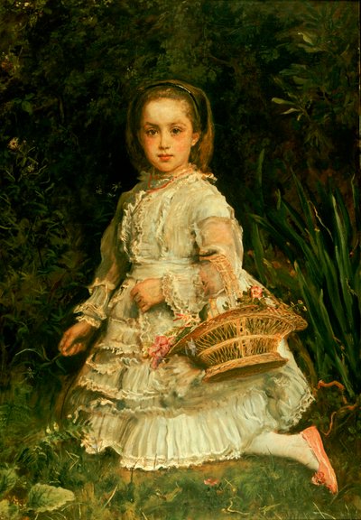 Ritratto di Gracia, a figura intera, che indossa un vestito bianco, raccogliendo fiori selvatici da John Everett Millais