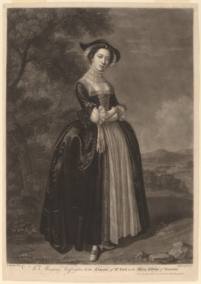 Mrs. Margaret Woffington nel ruolo di Mrs. Ford in Le allegre comari di Windsor da John Faber II after Edward Haytley