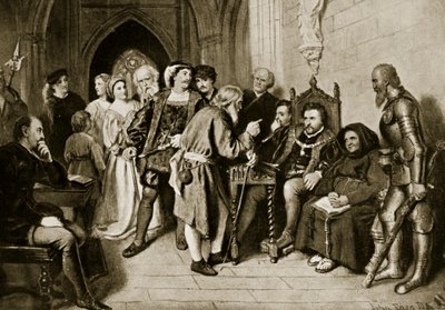 Giacomo IV in consiglio prima della battaglia di Flodden, 1513, illustrazione da 