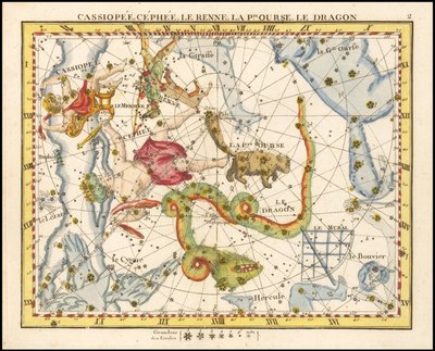 1776 - John Flamsteed - Cassiopee, Cehee, Le Renne, La Petite Ourse, Le Dragon (Cassiopea, Cefeo, Orsa Minore e Draco) da John Flamsteed