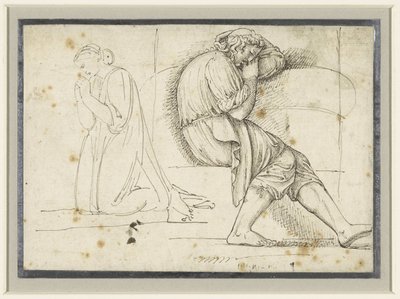 Foglio di studio con un giovane addormentato e una donna inginocchiata in preghiera da John Flaxman (II)