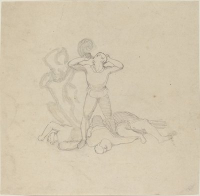 Figura in piedi sopra cadaveri, suonando un corno da John Flaxman