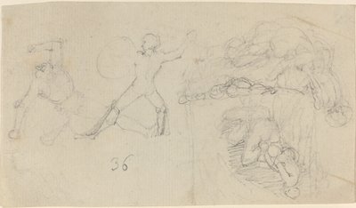 Foglio di schizzi, inclusi due guerrieri che combattono da John Flaxman