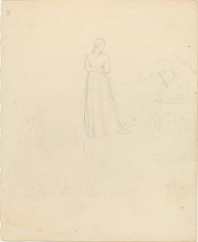 Figura femminile in piedi che guarda figure reclinate e sedute da John Flaxman