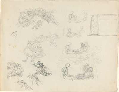 Studi di gallo che canta e figure reclinate (recto e verso) da John Flaxman