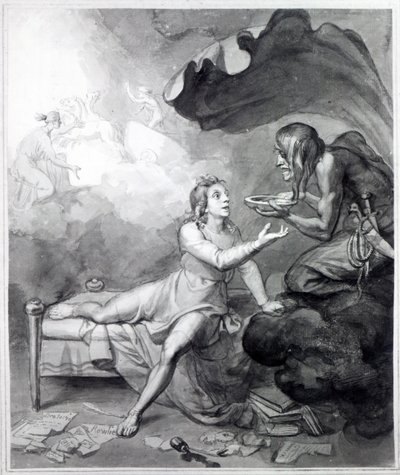 Thomas Chatterton riceve una ciotola di veleno dalla Disperazione (penna, inchiostro e lavaggio su carta) da John Flaxman